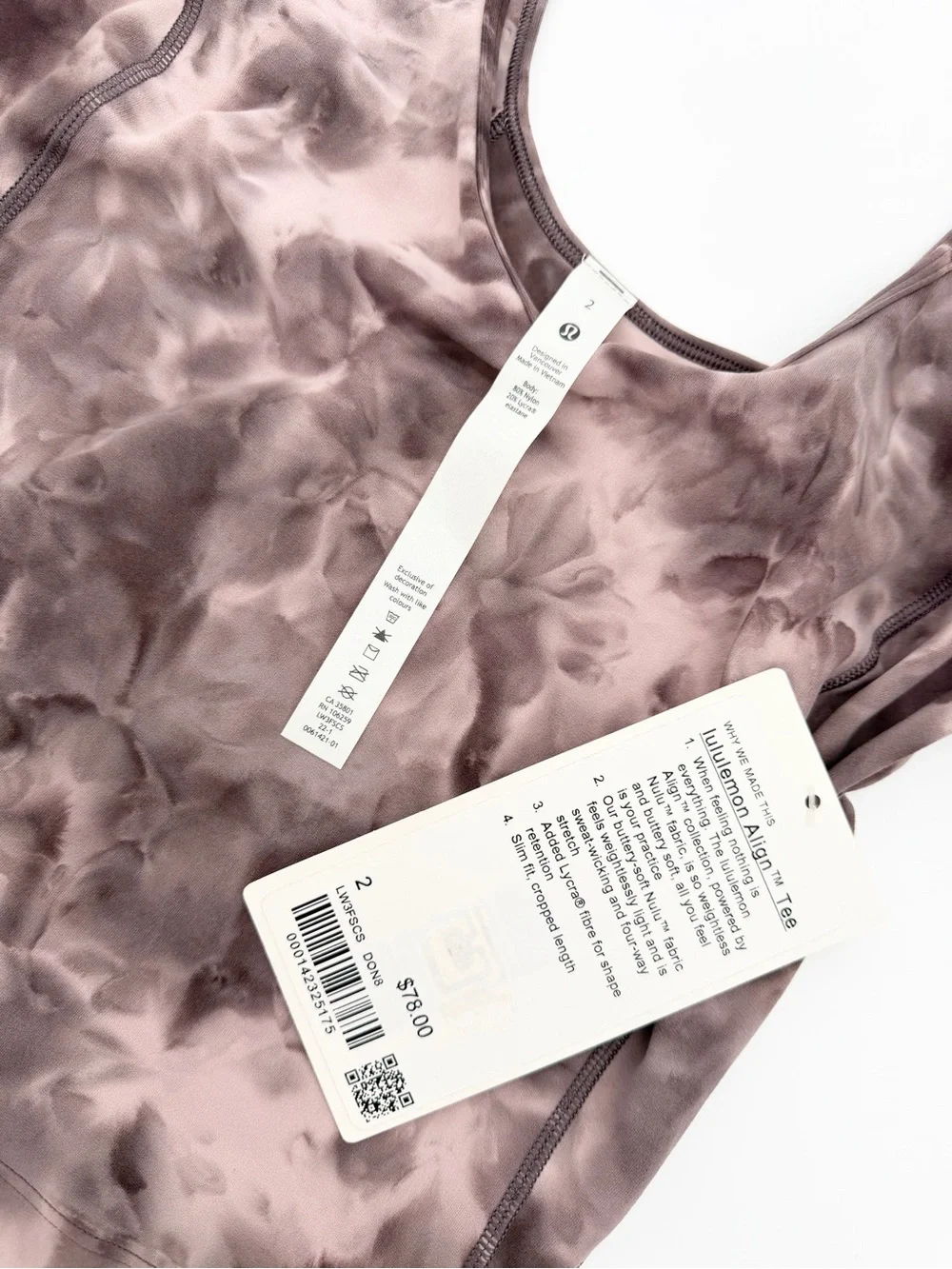 NWT Lululemon Align Tee | Mauve and Charcoal Tie-Dye Short Sleeve Scoop Neck Top